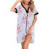 imageSWOMOG Women Zipper Front House Coat Short Sleeves Robe Zip up Bathrobes Short Nightgown with Pockets S3XLBlue Flower