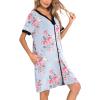 imageSWOMOG Women Zipper Front House Coat Short Sleeves Robe Zip up Bathrobes Short Nightgown with Pockets S3XLBlue Flower