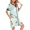 imageSWOMOG Women Zipper Front House Coat Short Sleeves Robe Zip up Bathrobes Short Nightgown with Pockets S3XLGreen Flower