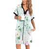 imageSWOMOG Women Zipper Front House Coat Short Sleeves Robe Zip up Bathrobes Short Nightgown with Pockets S3XLGreen Flower
