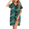imageSWOMOG Women Zipper Front House Coat Short Sleeves Robe Zip up Bathrobes Short Nightgown with Pockets S3XLGreen Leaves