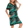 imageSWOMOG Women Zipper Front House Coat Short Sleeves Robe Zip up Bathrobes Short Nightgown with Pockets S3XLGreen Leaves