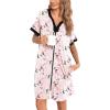 imageSWOMOG Women Zipper Front House Coat Short Sleeves Robe Zip up Bathrobes Short Nightgown with Pockets S3XLPink Flower