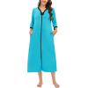 imageSWOMOG Women Zipper Robe Long Housecoat Zip Up Bathrobes Full Length Nightgown Loungewear with Pockets S3XLPeacock Blue