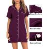 imageSWOMOG Womens Button Down Nightgown Short Sleeve Nightshirt Notch Collar Sleepwear Pajama DressNotch Collarwineberry