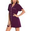 imageSWOMOG Womens Button Down Nightgown Short Sleeve Nightshirt Notch Collar Sleepwear Pajama DressNotch Collarwineberry