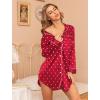 imageSWOMOG Womens Satin Sleep Shirt Long Sleeve Sleepwear Silk Nightshirt Button Down Pajama TopRed Dot