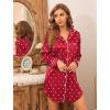 imageSWOMOG Womens Satin Sleep Shirt Long Sleeve Sleepwear Silk Nightshirt Button Down Pajama TopRed Dot