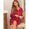 imageSWOMOG Womens Satin Sleep Shirt Long Sleeve Sleepwear Silk Nightshirt Button Down Pajama TopRed Dot