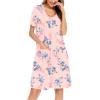 imageSWOMOG Womens Zip Up Housecoat Zipper Front Robe Lightweight Bathrobe Short Sleeve Loungewear Nightgowns with PocketsBlue Flowers With Pink Background