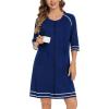 imageSWOMOG Women Zip Up Robe 34 Sleeve Housecoat Soft Cotton Zipper Front Nightgown Loungewear with PocketsZnavy Blue