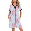 imageSWOMOG Women Zipper Front House Coat Short Sleeves Robe Zip up Bathrobes Short Nightgown with Pockets S3XLBlue Flower