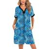 imageSWOMOG Women Zipper Front House Coat Short Sleeves Robe Zip up Bathrobes Short Nightgown with Pockets S3XLBlue Paisle