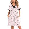 imageSWOMOG Women Zipper Front House Coat Short Sleeves Robe Zip up Bathrobes Short Nightgown with Pockets S3XLPink Flower