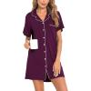 imageSWOMOG Womens Button Down Nightgown Short Sleeve Nightshirt Notch Collar Sleepwear Pajama DressNotch Collarwineberry