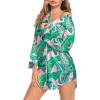 imageSWOMOG Womens Satin Sleep Shirt Long Sleeve Sleepwear Silk Nightshirt Button Down Pajama TopPink Leaves