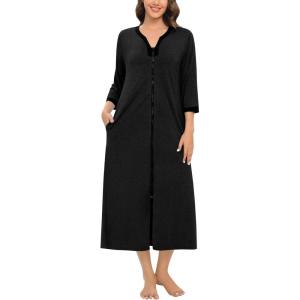 imageSWOMOG Women Zipper Robe Long Housecoat Zip Up Bathrobes Full Length Nightgown Loungewear with Pockets S3XLBlack Dark Gray