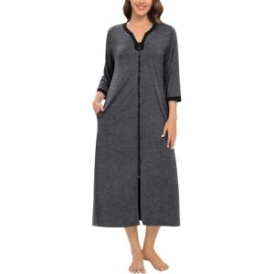 imageSWOMOG Women Zipper Robe Long Housecoat Zip Up Bathrobes Full Length Nightgown Loungewear with Pockets S3XLDeep Grey