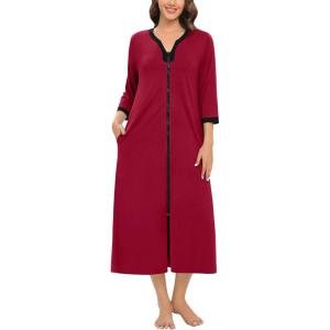 imageSWOMOG Women Zipper Robe Long Housecoat Zip Up Bathrobes Full Length Nightgown Loungewear with Pockets S3XLWine Red
