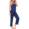 imageSWOMOG Womens Silk Satin Pajama Set CrewNeck Cami and Trouser Pajama Set Sleepwear