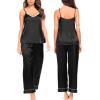 imageSWOMOG Womens Silk Satin Pajamas Set TwoPiece Pj Sets Cami Top and Capris Pants Sleepwear Ablack