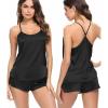 imageSWOMOG Womens Satin Pajama Cami Set Sexy Lingerie Silky Sleepwear Nightwear 2 Piece Pj Short Sets Black