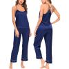 imageSWOMOG Womens Silk Satin Pajama Set CrewNeck Cami and Trouser Pajama Set Sleepwear