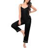 imageSWOMOG Womens Silk Satin Pajamas Set TwoPiece Pj Sets Cami Top and Capris Pants Sleepwear Ablack