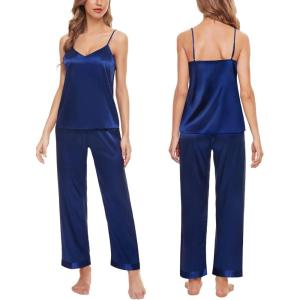 imageSWOMOG Womens Silk Satin Pajamas Vneck Cami Pj Set 2Piece Sleepwear Loungewear