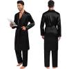 imageSWOMOG Mens 3 PCS Satin Robe with Pants ampamp Shorts Set Kimono Bathrobe Long Sleeve Sleepwear Pjs Sets with PocketsBlack  Red Trimming