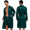 imageSWOMOG Mens 3 PCS Satin Robe with Pants ampamp Shorts Set Kimono Bathrobe Long Sleeve Sleepwear Pjs Sets with PocketsDeep Green