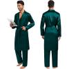 imageSWOMOG Mens 3 PCS Satin Robe with Pants ampamp Shorts Set Kimono Bathrobe Long Sleeve Sleepwear Pjs Sets with PocketsDeep Green