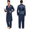 imageSWOMOG Mens 3 PCS Satin Robe with Pants ampamp Shorts Set Kimono Bathrobe Long Sleeve Sleepwear Pjs Sets with PocketsDeep Grey