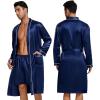 imageSWOMOG Mens 3 PCS Satin Robe with Pants ampamp Shorts Set Kimono Bathrobe Long Sleeve Sleepwear Pjs Sets with PocketsDeep Navy Blue