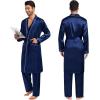 imageSWOMOG Mens 3 PCS Satin Robe with Pants ampamp Shorts Set Kimono Bathrobe Long Sleeve Sleepwear Pjs Sets with PocketsDeep Navy Blue