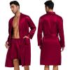 imageSWOMOG Mens 3 PCS Satin Robe with Pants ampamp Shorts Set Kimono Bathrobe Long Sleeve Sleepwear Pjs Sets with PocketsDeep Wine Red