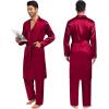 imageSWOMOG Mens 3 PCS Satin Robe with Pants ampamp Shorts Set Kimono Bathrobe Long Sleeve Sleepwear Pjs Sets with PocketsDeep Wine Red