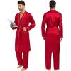 imageSWOMOG Mens 3 PCS Satin Robe with Pants ampamp Shorts Set Kimono Bathrobe Long Sleeve Sleepwear Pjs Sets with PocketsRed
