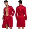 imageSWOMOG Mens 3 PCS Satin Robe with Pants ampamp Shorts Set Kimono Bathrobe Long Sleeve Sleepwear Pjs Sets with PocketsRed