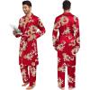imageSWOMOG Mens 3 PCS Satin Robe with Pants ampamp Shorts Set Kimono Bathrobe Long Sleeve Sleepwear Pjs Sets with PocketsRed Dragon