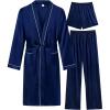 imageSWOMOG Mens 3 PCS Satin Robe with Pants ampamp Shorts Set Kimono Bathrobe Long Sleeve Sleepwear Pjs Sets with PocketsDeep Navy Blue