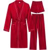 imageSWOMOG Mens 3 PCS Satin Robe with Pants ampamp Shorts Set Kimono Bathrobe Long Sleeve Sleepwear Pjs Sets with PocketsRed