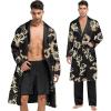 imageSWOMOG Mens 3 Pcs Robe Silk Satin Kimono Bathrobe with ShortsampampPants Set Lightweight Soft SleepwearBlack Dragon
