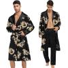 imageSWOMOG Mens 3 Pcs Robe Silk Satin Kimono Bathrobe with ShortsampampPants Set Lightweight Soft SleepwearBlack Dragon