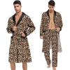 imageSWOMOG Mens 3 Pcs Robe Silk Satin Kimono Bathrobe with ShortsampampPants Set Lightweight Soft SleepwearLeopard