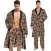 imageSWOMOG Mens 3 Pcs Robe Silk Satin Kimono Bathrobe with ShortsampampPants Set Lightweight Soft SleepwearLeopard