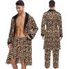 imageSWOMOG Mens 3 Pcs Robe Silk Satin Kimono Bathrobe with ShortsampampPants Set Lightweight Soft SleepwearLeopard