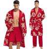 imageSWOMOG Mens 3 Pcs Robe Silk Satin Kimono Bathrobe with ShortsampampPants Set Lightweight Soft SleepwearRed Dragon