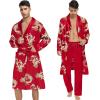 imageSWOMOG Mens 3 Pcs Robe Silk Satin Kimono Bathrobe with ShortsampampPants Set Lightweight Soft SleepwearRed Dragon