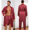 imageSWOMOG Mens 3 Pcs Robe Silk Satin Kimono Bathrobe with ShortsampampPants Set Lightweight Soft SleepwearRed Floral